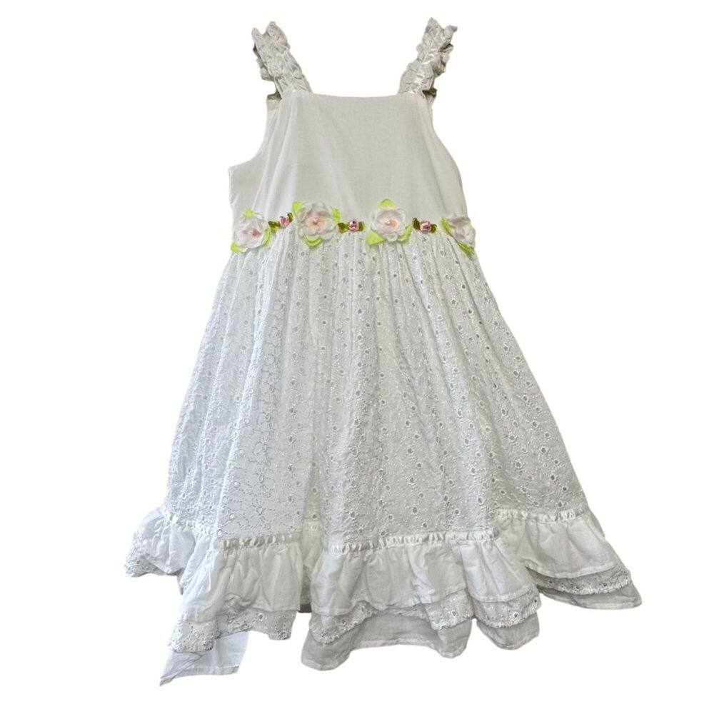 ORIGAMI White Eyelet Dress Girls 3T 3 Floral Waist Cotton Toddler Girl Fancy
